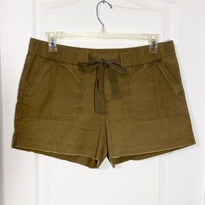 LOFT High Waist Cargo Shorts Tie Waist Olive Green Size 10